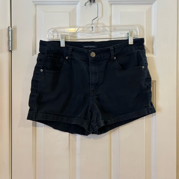 Aeropostale Pants - Aeropostale Women's High Rise Midi Black Denim Cuffed Shorts SZ 12